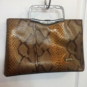 Faux Snakeskin Clutch with Folding Handle